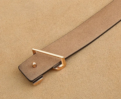 Women's Luxury Leather Belt – High-Quality Fashion Belt with Alloy V-Shaped Buckle