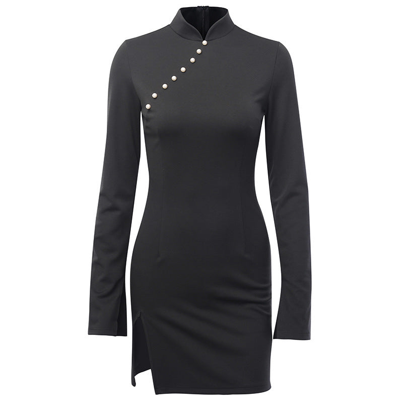 Robe cheongsam à manches longues Shadow Ember