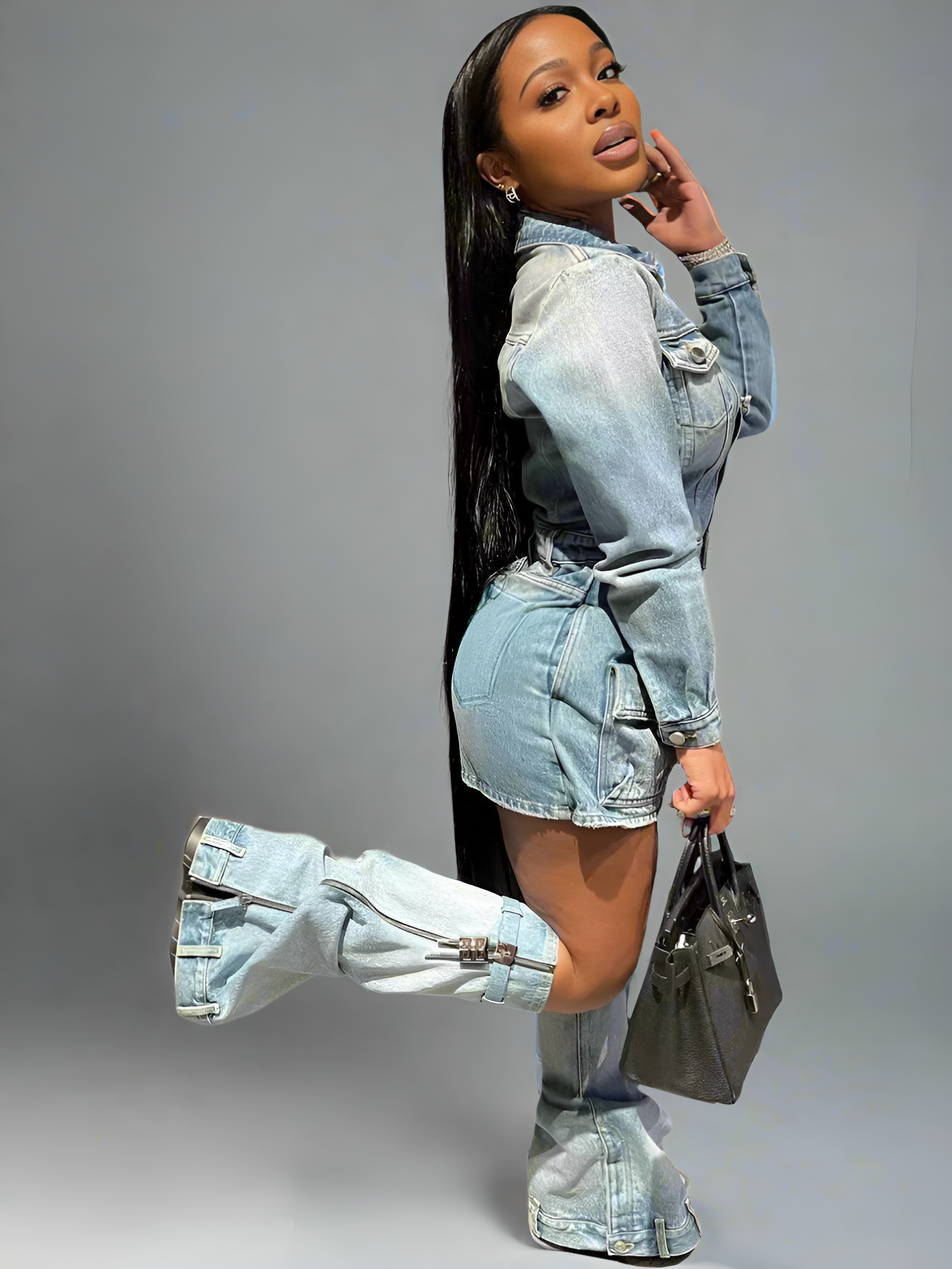 Chic Utility Washed Denim Dress