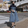 Commanding Grace Patchwork Denim Trench Dress