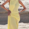 Sleeveless Ruched High-Slit Maxi Dress