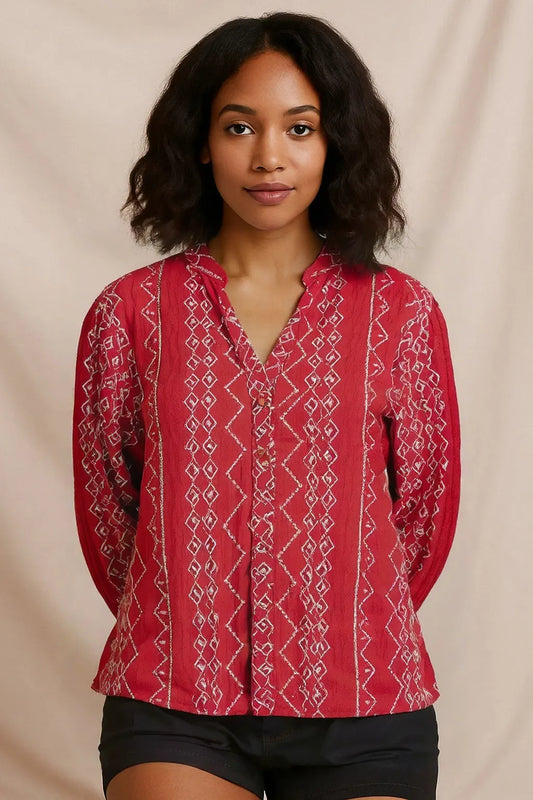 European And American Style Color Blocked Embroidered Shirt