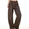 Brown Bohemian Wide-Leg Patchwork Trousers