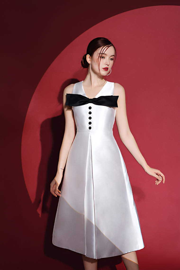 Robe droite contrastée monochrome de midi