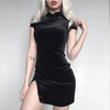 Mini-robe cheongsam en velours Noir Dynasty