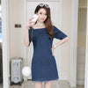 One Side Chic Denim Midi Dress - Blue