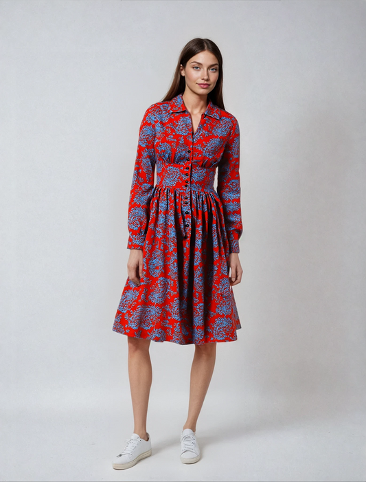 Morning Bloom Vintage Lapel A-Line Dress