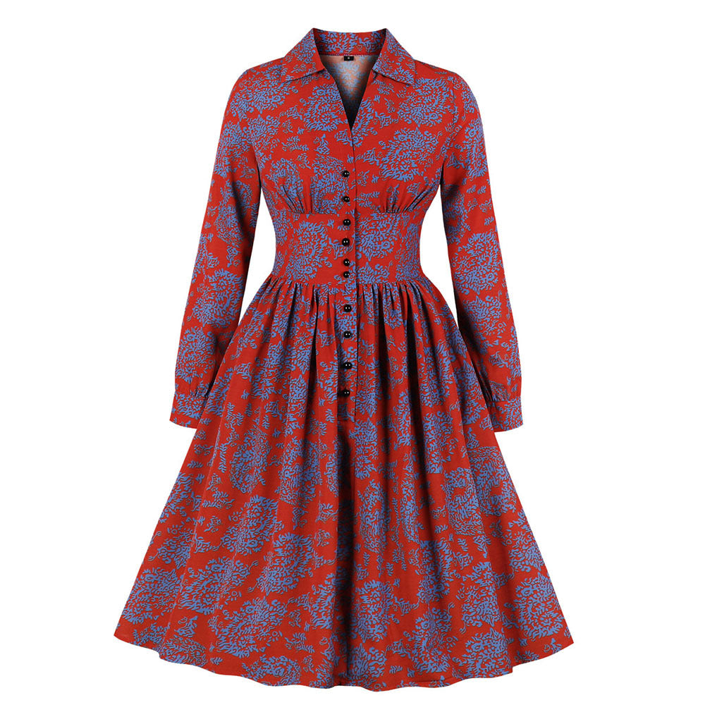 Morning Bloom Vintage Lapel A-Line Dress