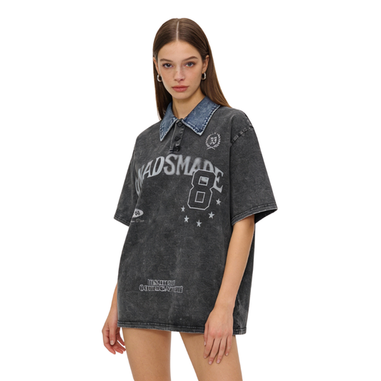 Not Your Boyfriend’s Denim Collar Polo Tee - Washed Black