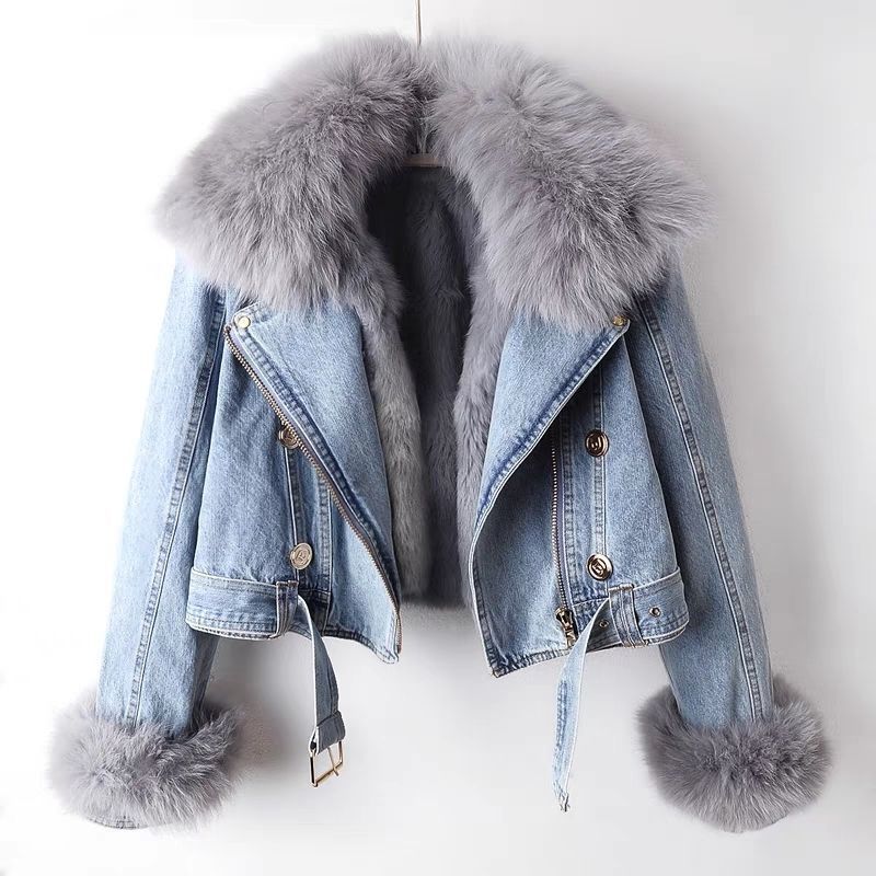 Detachable Fox Fur Rabbit Denim Coat