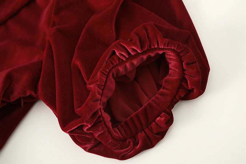 Scarlet Reverie Bubble Sleeve Velvet Dress
