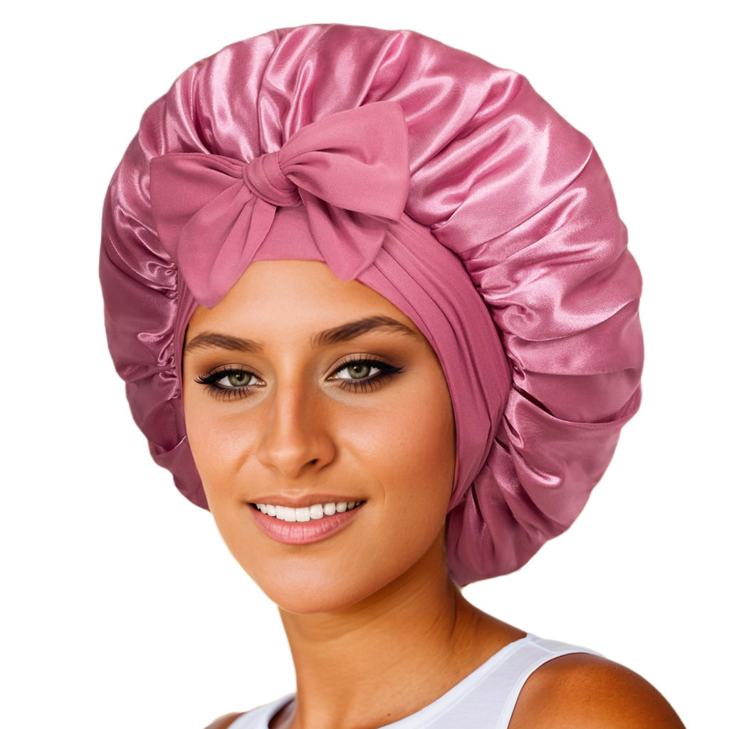 Luxury Silk Satin Bonnet for Women – Night Sleep Cap with Tie Band for Curly Hair