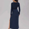 Split Round Neck Long Sleeve Midi Dress