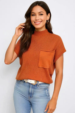 Mock Neck Sweater Vest with Chest Pocket