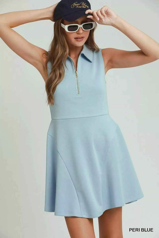 Umgee Collared Quarter Zip Tennis Dress