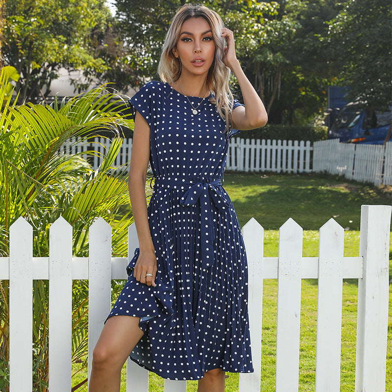 Robe midi plissée à pois élégante – Tenue de bureau et de soirée chic