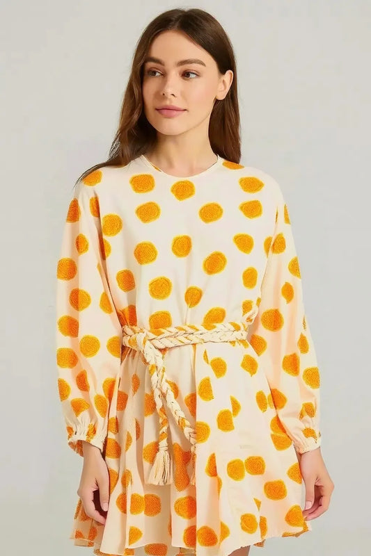 Enchanted Whimsy Lace-Up Lantern Sleeve Dress