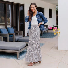 Gepunkteter Stufen-Maxirock mit hohem Bund 