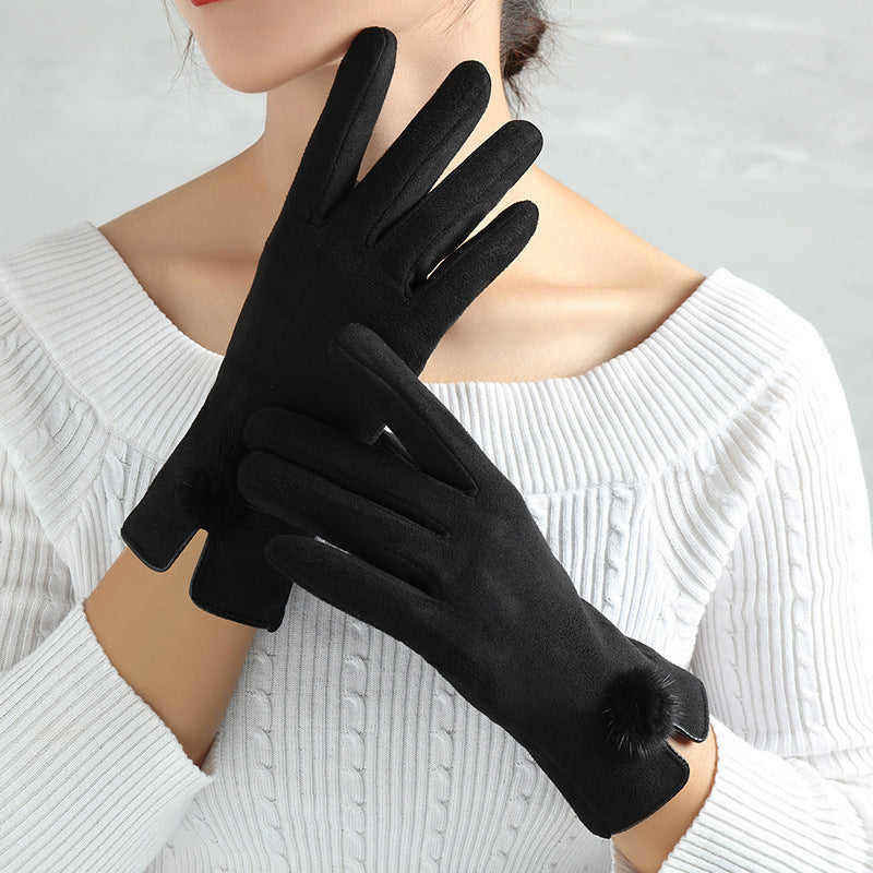 Women's Suede Winter Gloves – Warm and Stylish Finger Gloves for Cold Weather