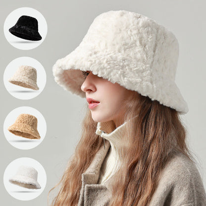 Lambswool Fisherman Hat – Winter Warm Solid Color Bucket Hat for Women