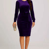 Round Neck Tie Waist Long Sleeve Velvet Dress