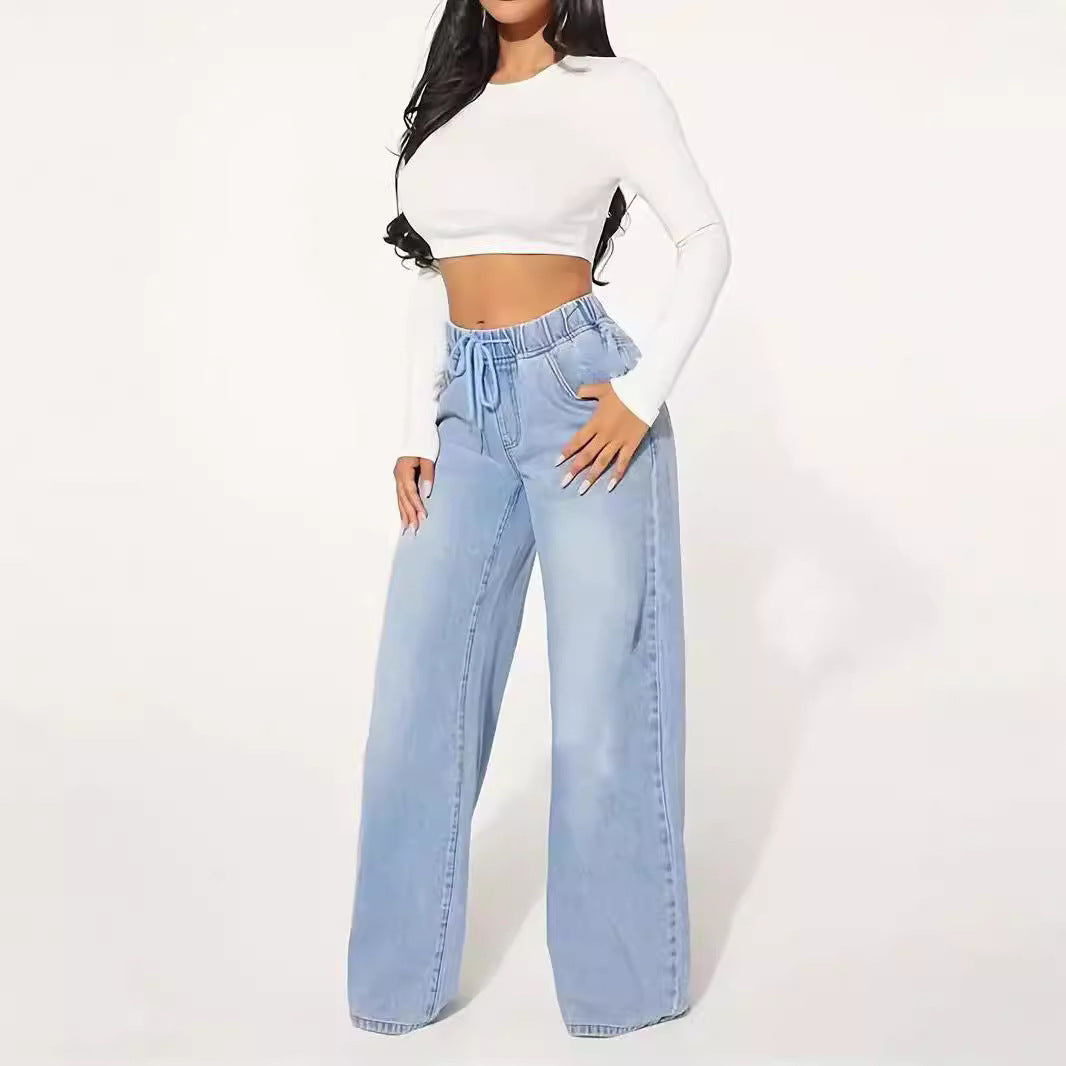 Laidback High-Waist Denim Trousers