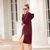 Autumn Hoodie Snap Button Midi Dress