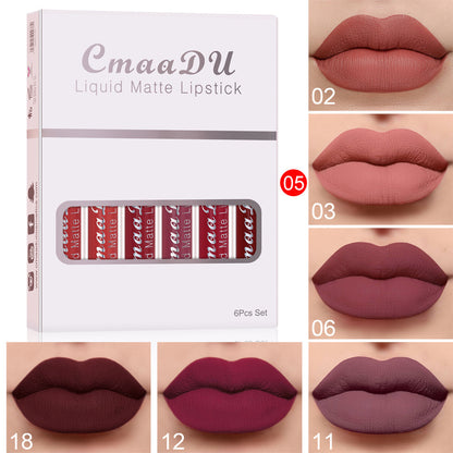 6 Boxes of Matte Non-Stick Waterproof Lipstick - Long-Lasting Lip Gloss Set