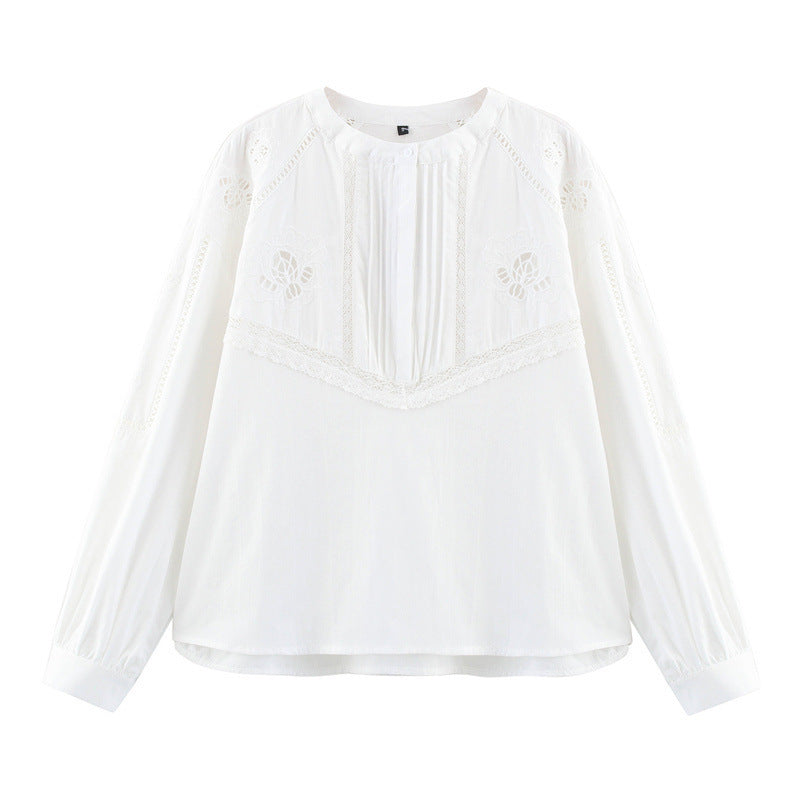 European And American Style Distressed Color Lace Embroidered Shirt