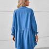 Button Up Flounce Sleeve Mini Denim Dress