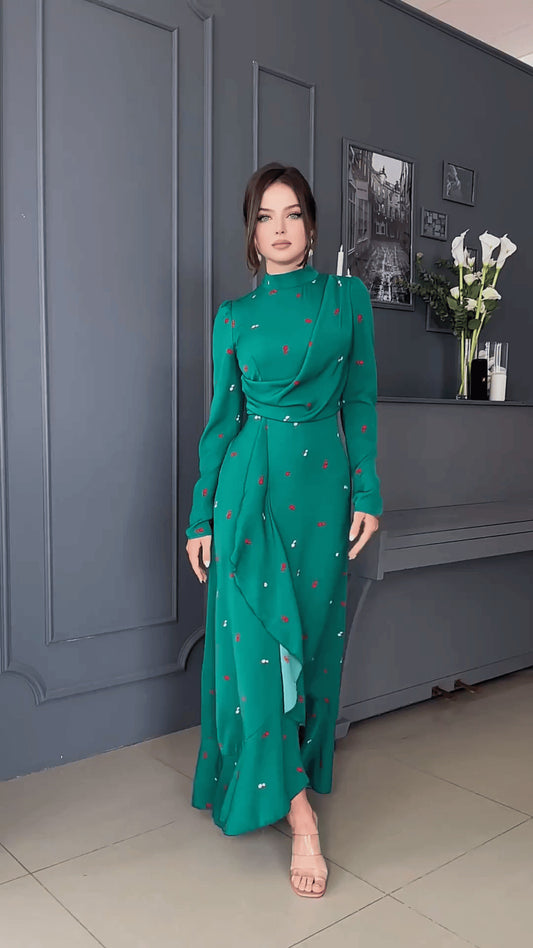 Ruffled Large Long Sleeve Swing Dress