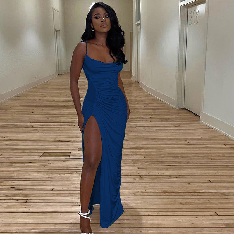 Sultry Midnight Muse Pleated Slip Dress