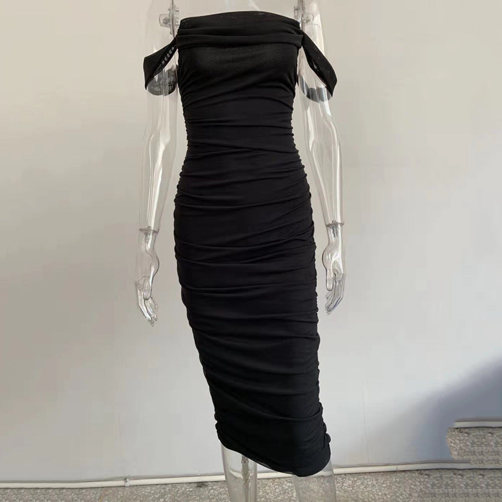 Velour Whisper Faltenkleid an den Schultern