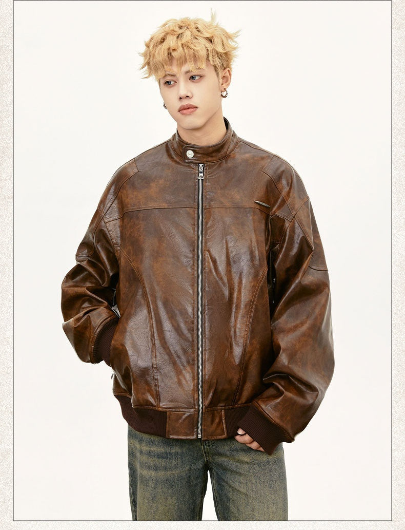 Retro Street Maillard Leather Rivet Coat