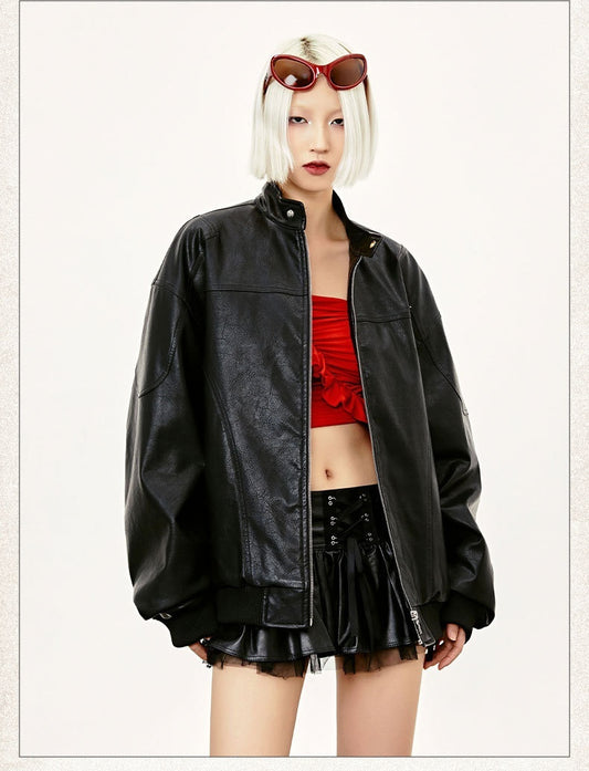 Retro Street Maillard Leather Rivet Coat