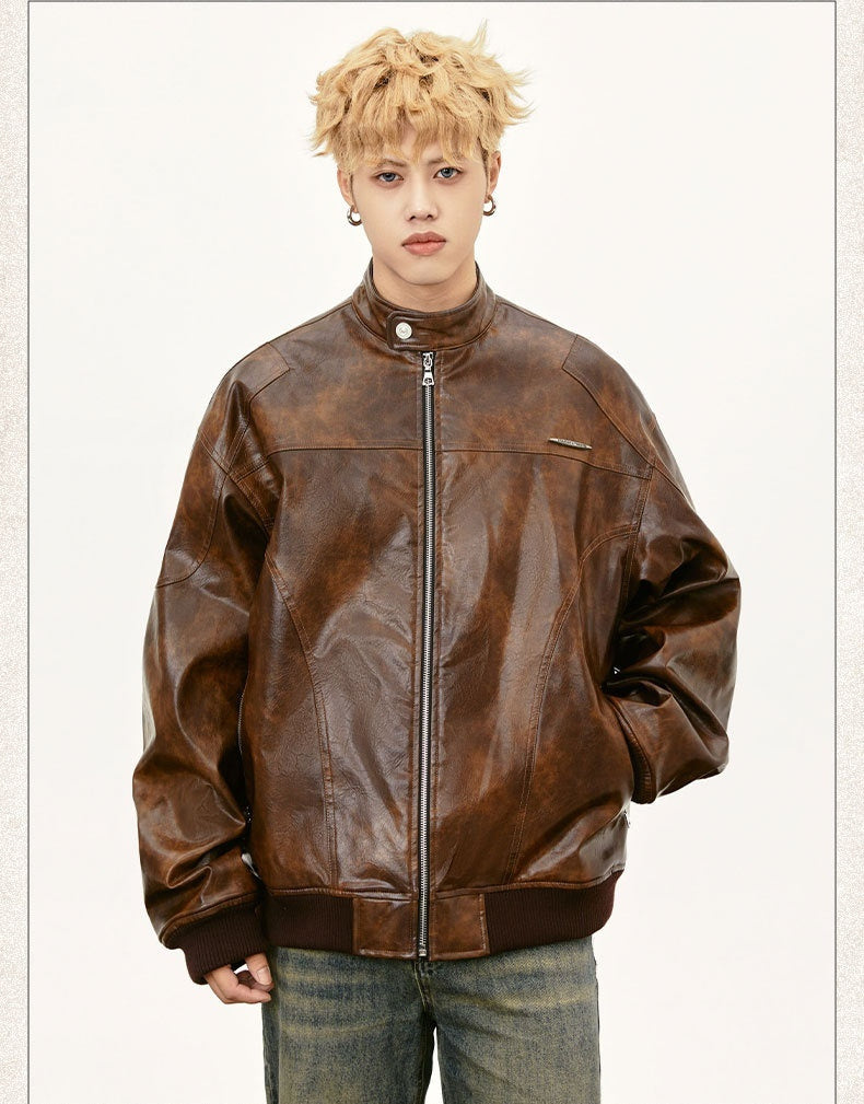 Retro Street Maillard Leather Rivet Coat