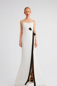 Robe longue bustier fendue contrastante noire et blanche Isabelle