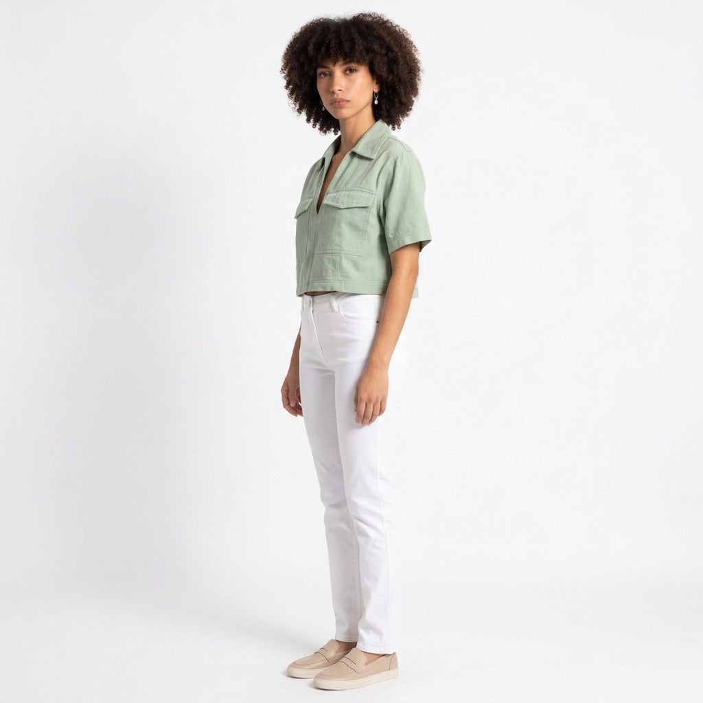 Understated Collared V-neck Top