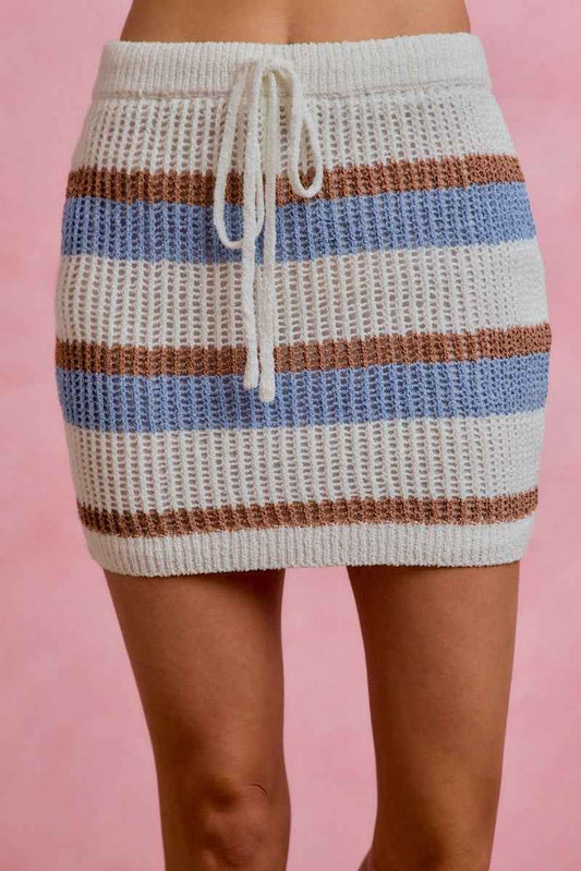 SO ME Multi Color Stripe Knitted Sweater Skirt
