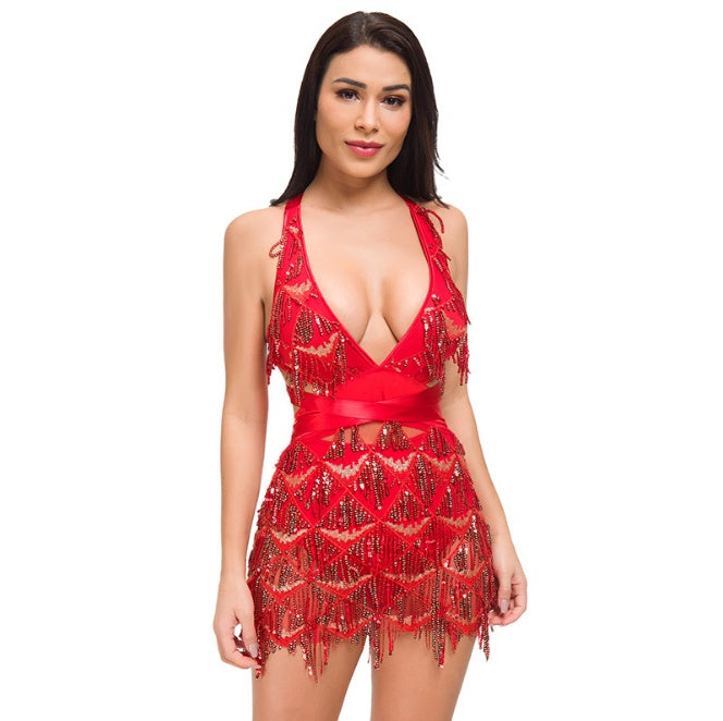 Starlust Halter – Sequin Spark Mini Dress