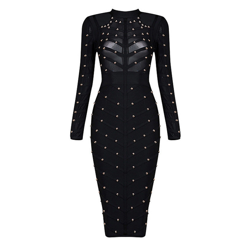 Eclipsed Beaded Illusion Bodycon Dress
