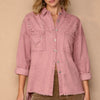 POL Button Down Raw Hem Distressed Shacket