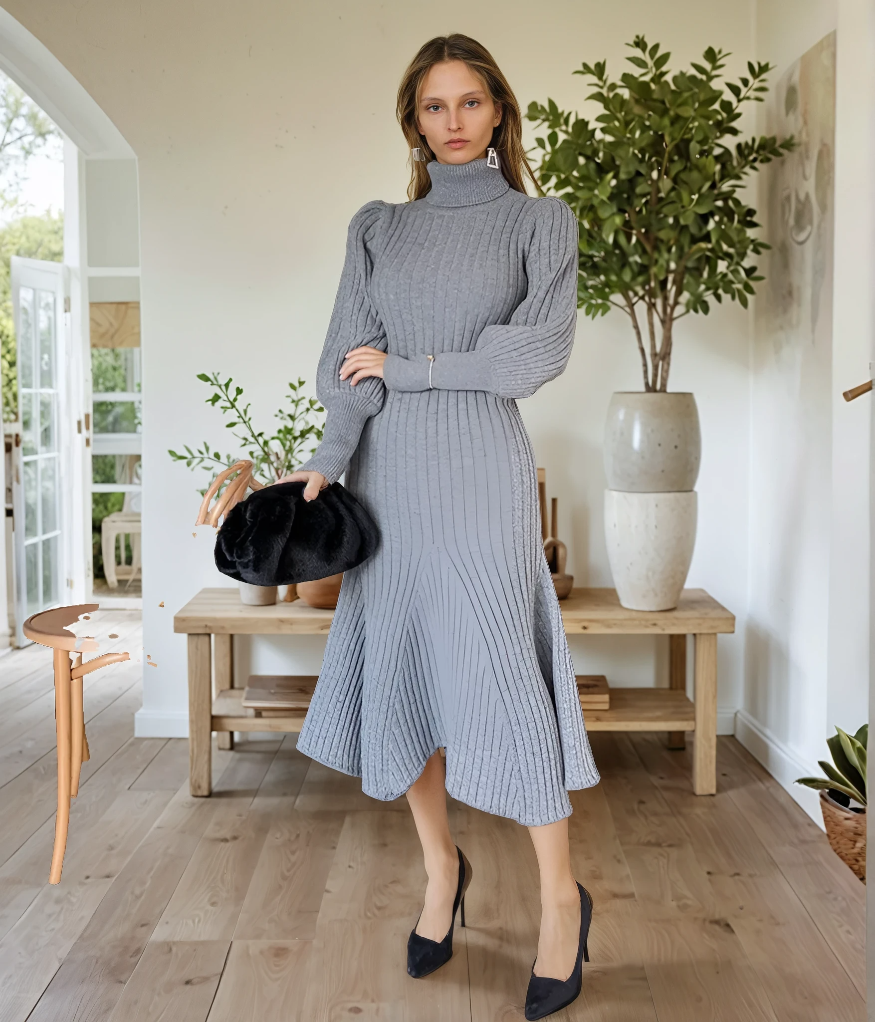 Mitternacht Seoul Retro Kurvenkleid