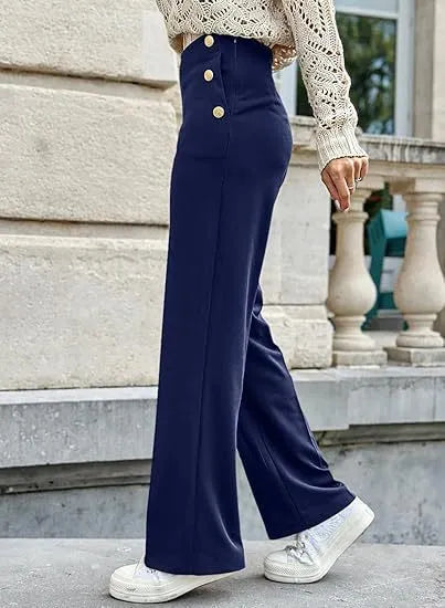 Pantalon droit à boutons taille haute