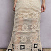 POL Floral Crochet Ruffled Waistband Maxi Skirt with Granny Square Weave