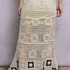 POL Floral Crochet Ruffled Waistband Maxi Skirt with Granny Square Weave