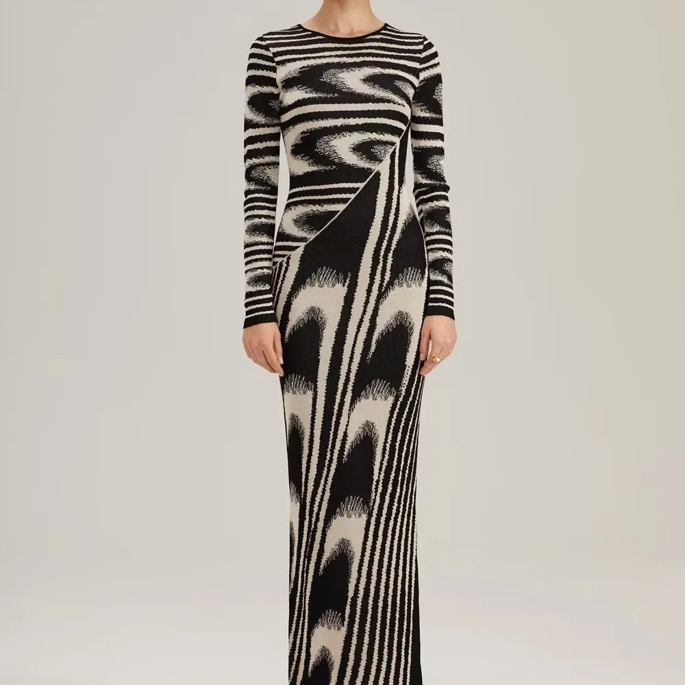 Isabelle Jacquard Strickkleid mit halbem Reißverschluss