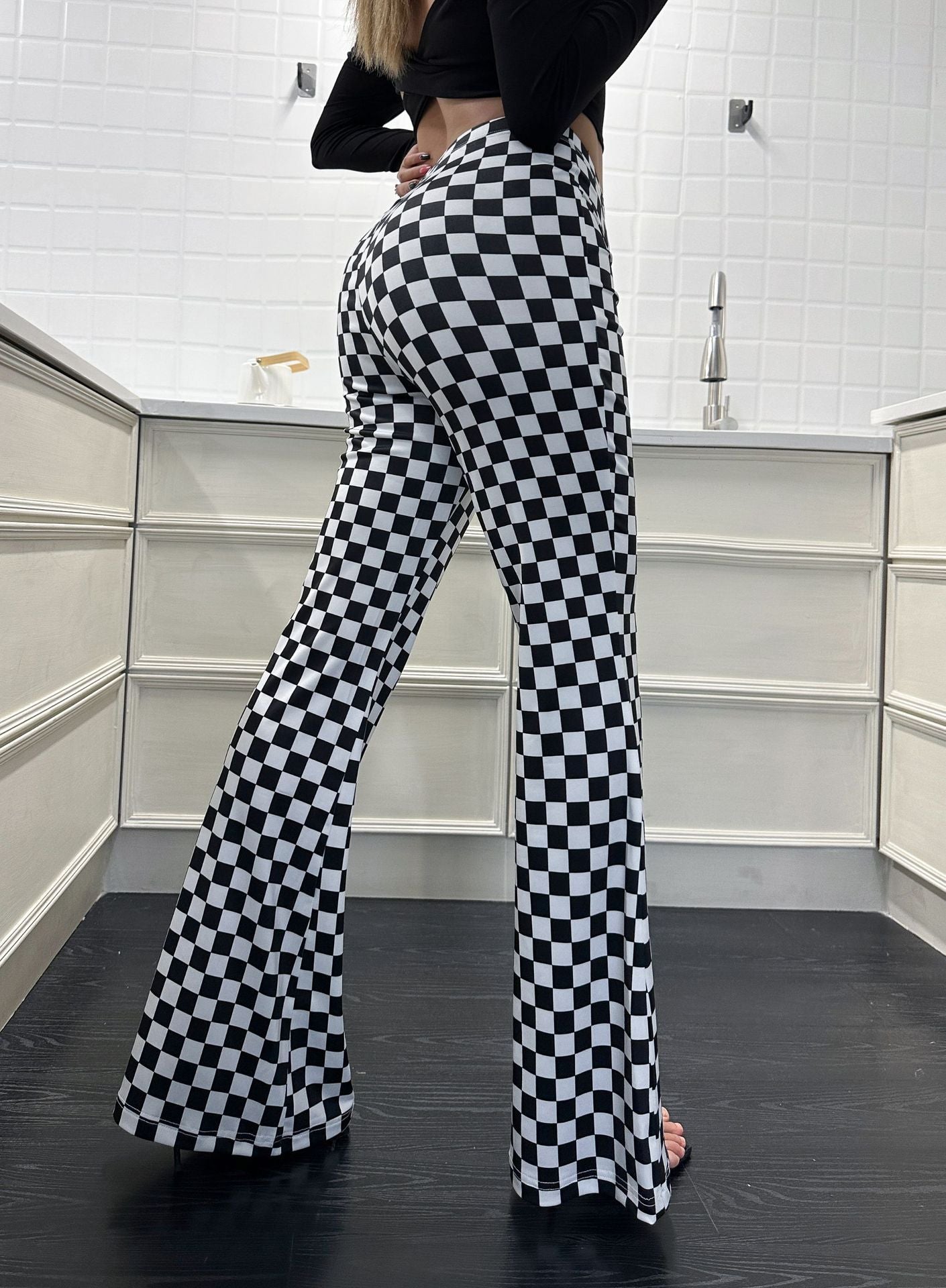 Bold Moves Flared Checkerboard Pants