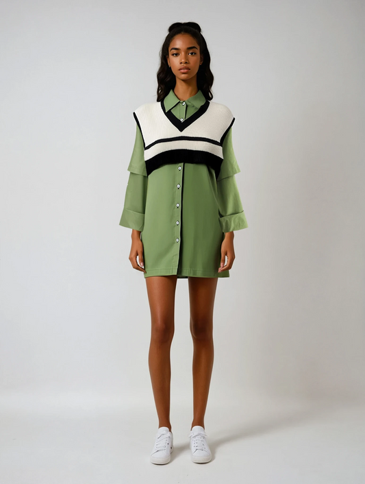 Kennedy Layered Elegance Two-Piece Shirt Dress