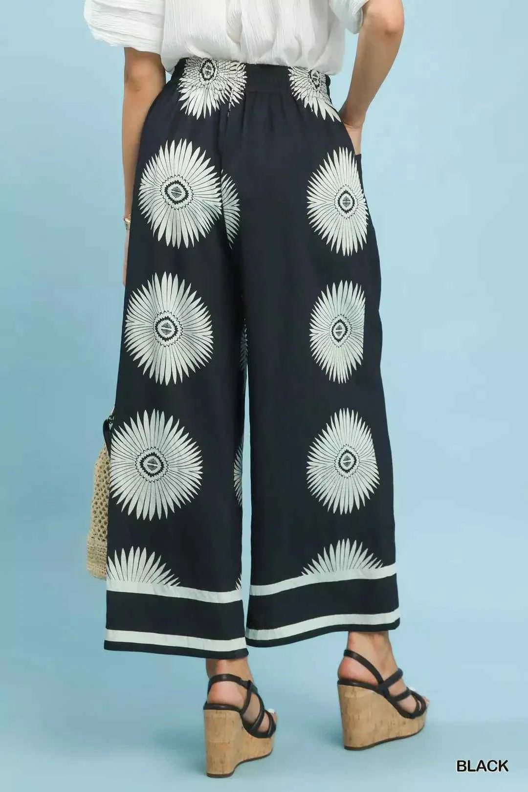 Umgee Abstract Border Print Wide Leg Pants